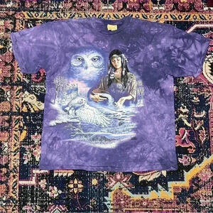 Vintage The Mountain Purple‎ Graphic Owls Cotton Short Sleeve T-Shirt Adult XL